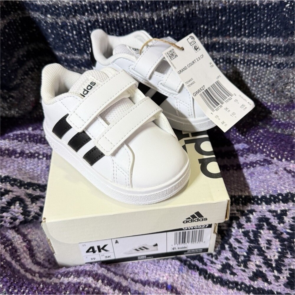 adidas Grand Court 2.0 CF I Kids Sneakers White Black Synthetic Hook & Loop 4K